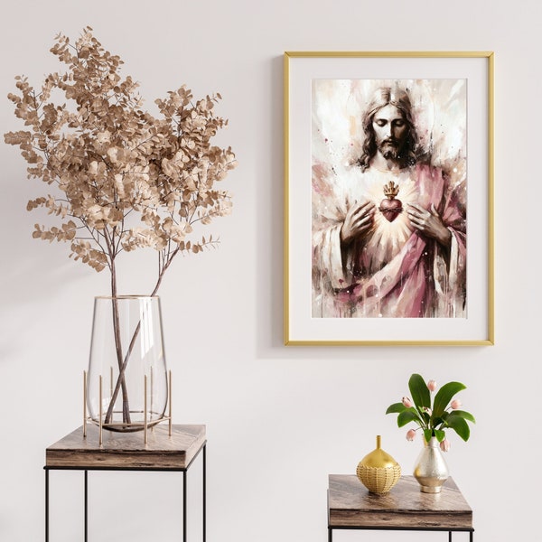 Digital art of the Sacred Heart of Jesus. Print spirituality in your home, Jesus art, Jesus poster, Christian art gifts
