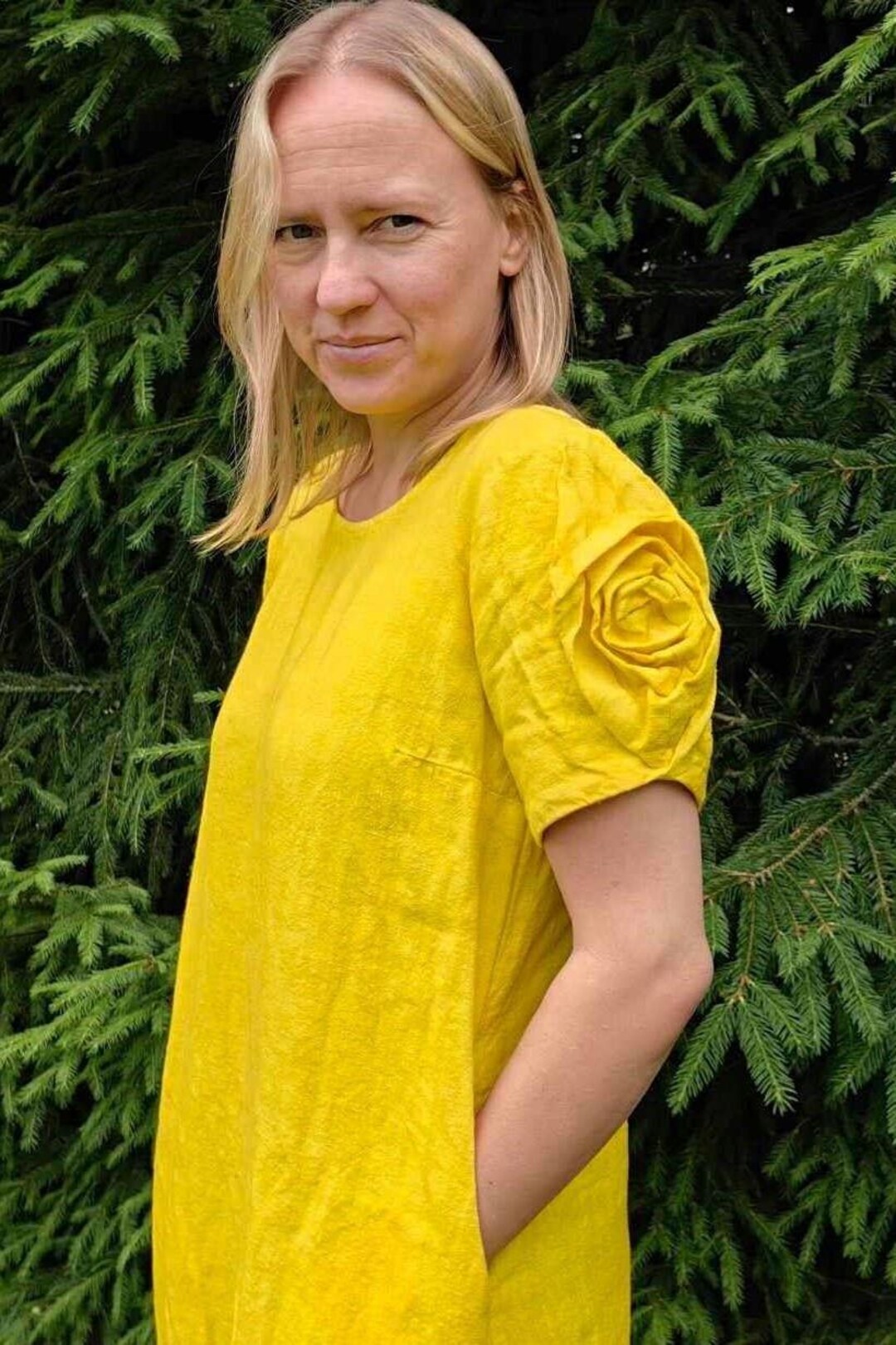 Yellow Linen Dress. Natural Handmade Women's Outfit. Summer Casual — free download