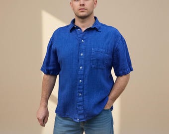 Men's 100% Linen Short Sleeve Shirt | Lightweight Breathable Summer Shirt Gift for Men