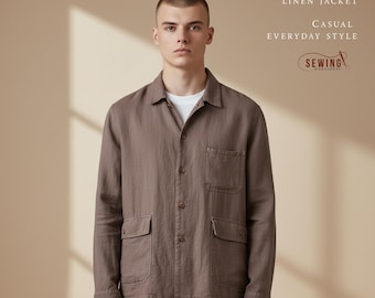 Men's Linen Jacket Unlined Casual Lightweight Breathable Handmade Jacket Gift for Him