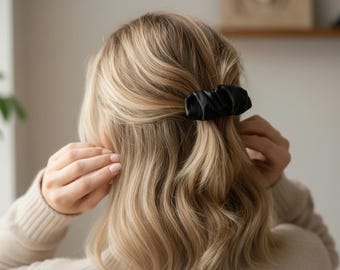 Black Leather Hair Clip Handmade Minimalist Hair Accessory Gift for Her