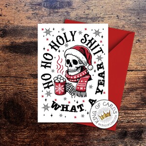 Tarjeta navideña de esqueleto alternativo / Saludos navideños góticos divertidos y festivos - 5 x 7 pulgadas - Envío gratuito al Reino Unido - Ho Ho Holy Sh ¡Qué año!