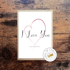 "Happy Birthday Karte ""I Love You"" - Elegantes, Klassisches Design - Herz und Schrift - Rot, Weiß und Schwarz - 13 x 18 cm - Versandkostenfrei!!!"