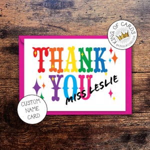 Aangepaste lerarenkaart - Kleurrijk circusbedankje en sterren - Wenskaart onderwijsassistent - 5 x 7 inch - gratis verzendkosten
