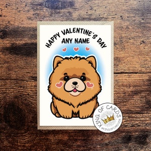Personalised Chow Chow Valentine's Day Card - Cute Cartoon Dog Greetings Card - 5 x 7 inches - Free Postage UK