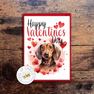 Biglietto di San Valentino con bassotto - Biglietto di auguri per cuccioli con cane carino e cuoricini d'amore per mamma e papà - 5 x 7 pollici - Spedizione gratuita nel Regno Unito