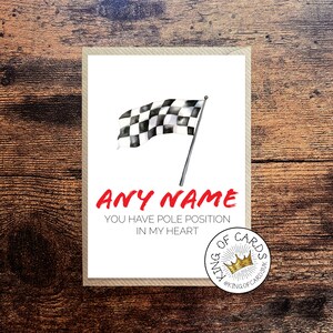 Carte de voeux personnalisée pour la Saint-Valentin de course automobile avec un design élégant - course automobile, sport automobile. 5 x 7 pouces - Frais de port gratuits au Royaume-Uni
