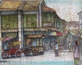 heritage site in Penang (batik painting) by Chuah Siew Teng