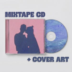 May include: A Mixtape CD and cover art set. The square plastic case features a pink insert with a dark blue silhouette of two people kissing. The circular CD disc has a blue and purple watercolor-style texture. The text reads Mixtape CD + Cover Art.