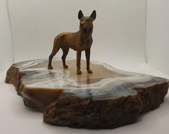 Unique Brass Dog Sculpture on a Natural Agate base