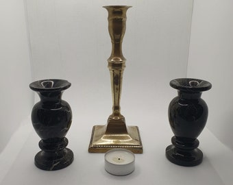 Vintage Brass Candlestick Holder along with two Marble Pencil Candlestick Holders