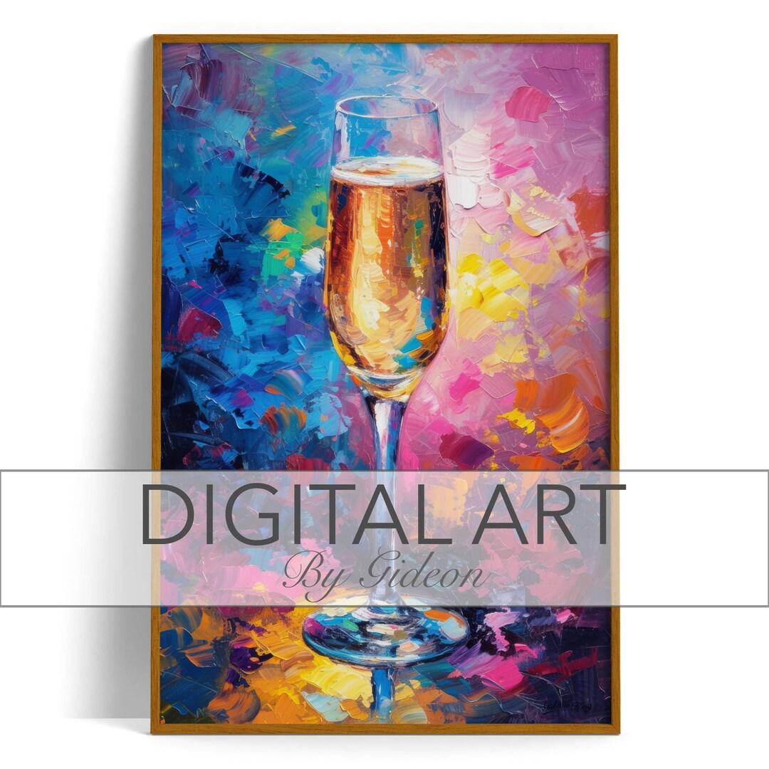 Poster Style Oil Painting of a Champagne Flute Using a Palette Knife. A ...