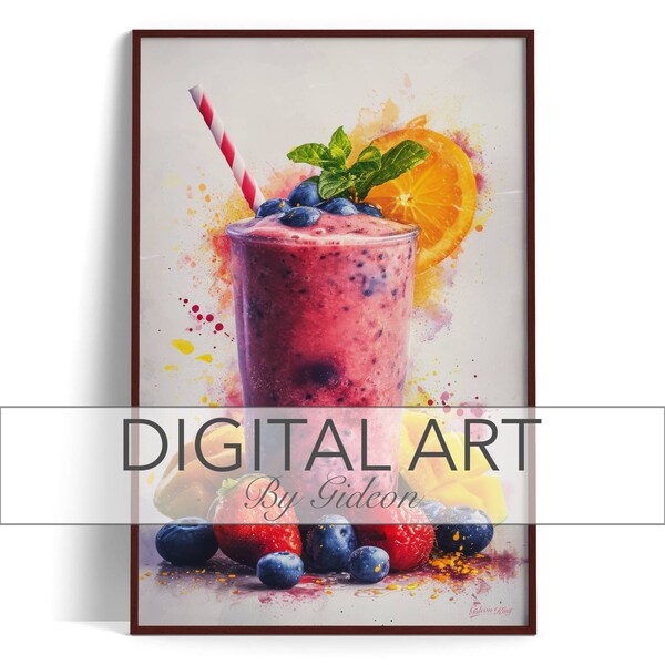 A poster style painting of a fruit smoothie. A great addition to the decor of your cafe, restaurant, bar, or home.