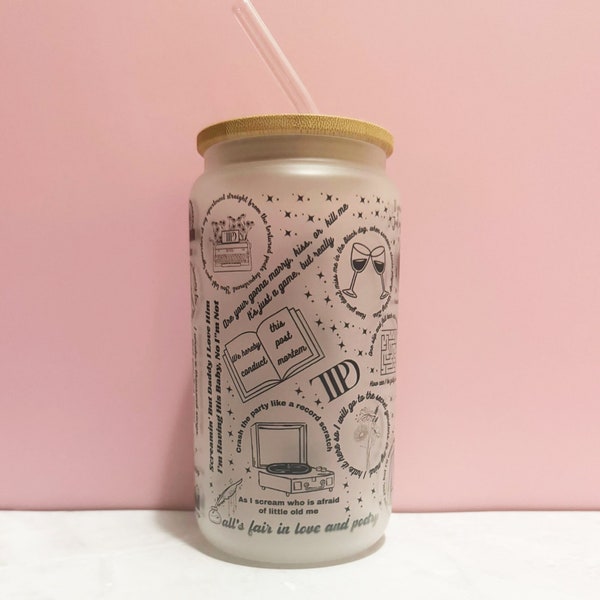 TTPD 16 oz Frosted Glass Coffee Cup | Swiftie Coffee | TS Inspired Coffee | Tortured Poet's Department | Gift For Her | Eras Ice Coffee