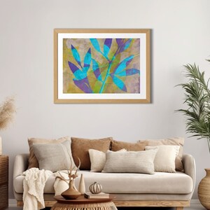 Abstraktes Blatt Design druckbare Kunst, bunte botanische Kunst, modernes Wohndekor, lebendige Naturmalerei, digitaler Download