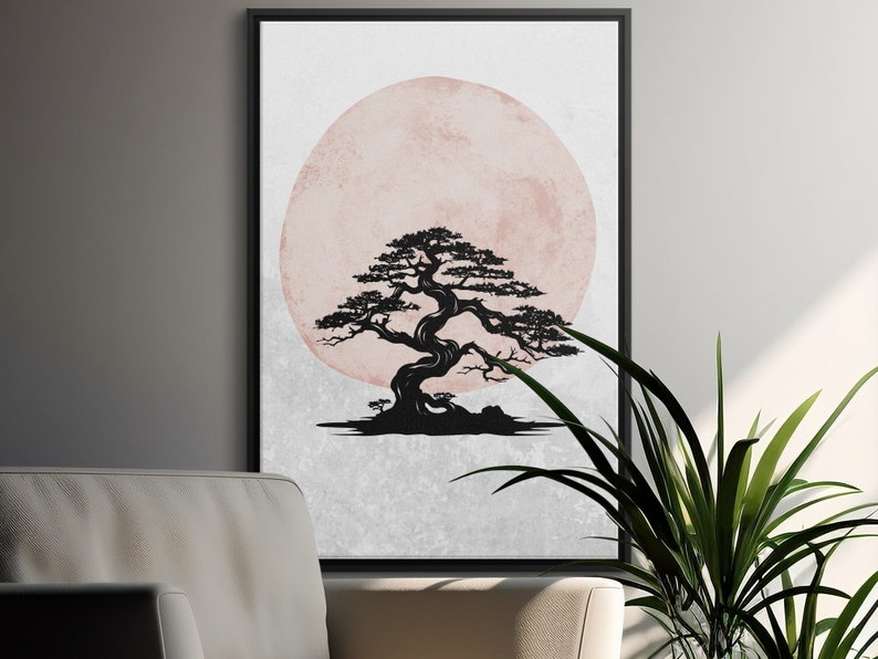 Asian Bonsai Inspired Wall Art Set of Three Digital Download Prints