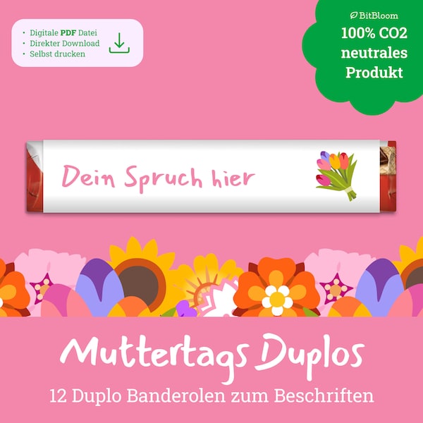 Download: Duplo Banderolen Muttertag, Valentinstag, Ostern, gutschein, Geburtstag, CO2 neutral, DIY Geschenk von dir personalisiert, Mama,