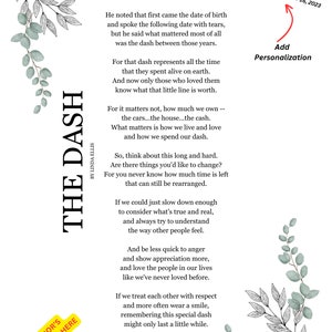 The Dash Poem Personalized and Signed by Author (DUPLICATE) (8.5" x 11" Print Download)
