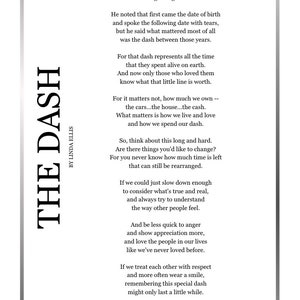 The Dash Poem Download Print (Unsigned) by Linda Ellis 8.5" x 11"