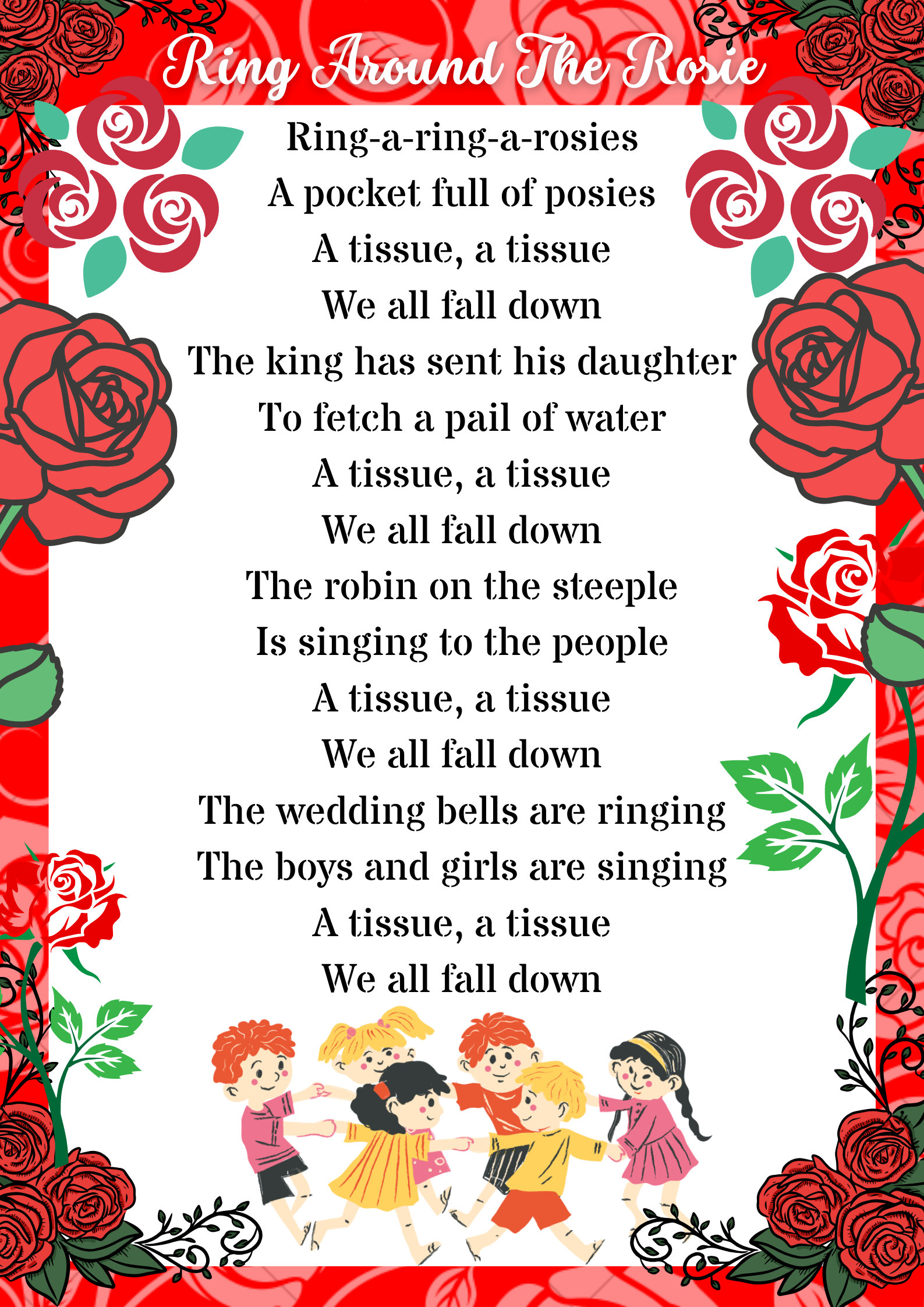 Ring Around the Rosie Nursery Rhyme A4 Glossy Poster - Etsy