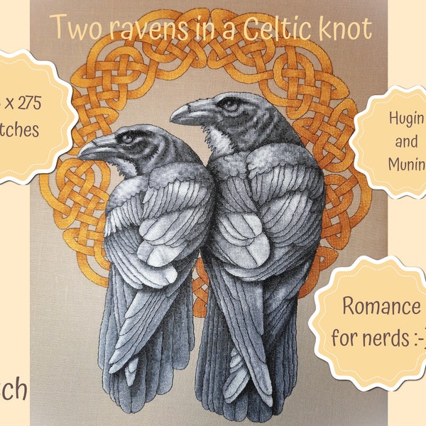 Ravens in a Celtic knot - Cross Stitch pattern PDF, XSD/Saga