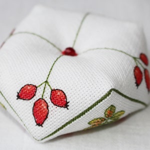 Rose hip biscornu, Cross Stitch pattern, PDF, instant download, modern design