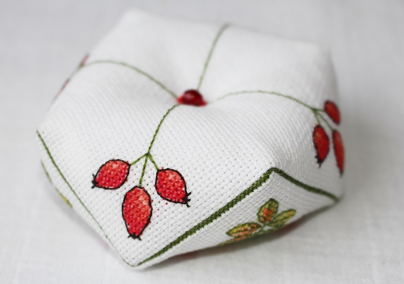 Rose hip biscornu, Cross Stitch pattern, PDF, instant download, modern design