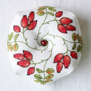 Rose hip biscornu, Cross Stitch pattern, PDF, instant download, modern design