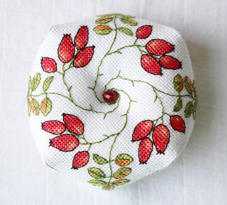 Rose hip biscornu, Cross Stitch pattern, PDF, instant download, modern design