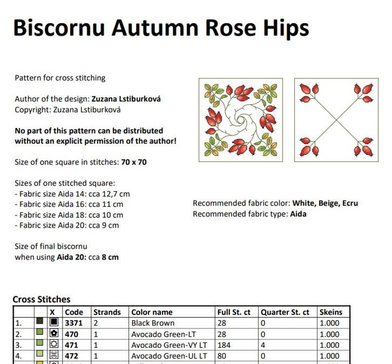 Rose hip biscornu, Cross Stitch pattern, PDF, instant download, modern design