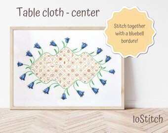 Bluebell Table-cloth center geometrical ornamental floral meddow bell design Cross Stitch pattern PDF/Saga