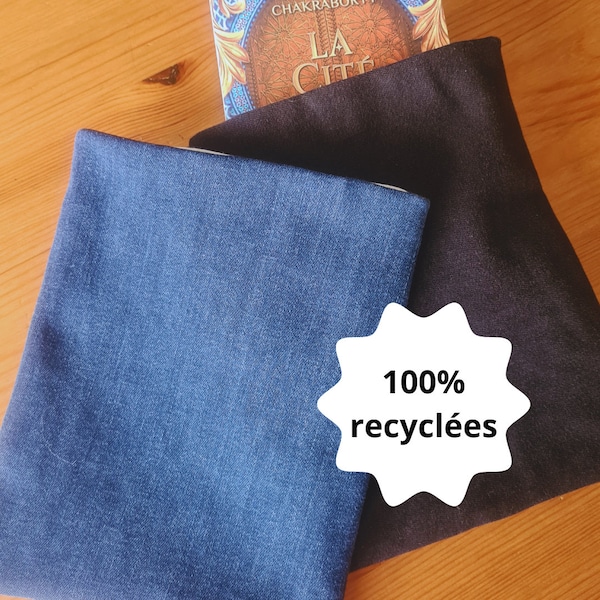 Pochette à livre en jean, tissu recyclé, format poche