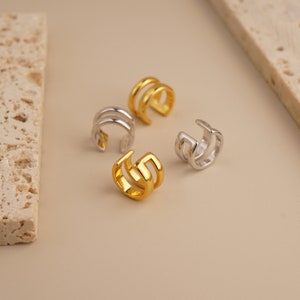 Double Band Gold Ear Cuff: 925 Silver No Piercing Earrings