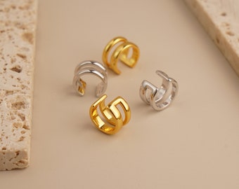 Double Band Gold Ear Cuffs | No Piercing Earrings | Trendy Gold Ear Cuffs | Kdrama Style Ear Cuffs | 925 Silver Jewelry