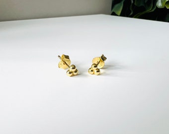 Gold Trio Spheres Studs: Sterling Silver Beaded Earrings