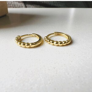 Beaded Gold Huggie Earrings | Beaded Hoop Earrings | Dainty Gold Earrings | Gifts for Her | High Quality Silver Earrings for Sensitive Ears