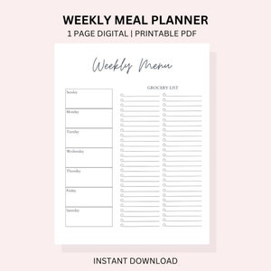 Simple Weekly Meal Planner - Etsy
