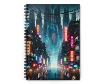 Cyberpunk Spiral Notebook, Sci-Fi Journal, Futuristic Notepad, Geeky Gift, Stationery, Writing Journal