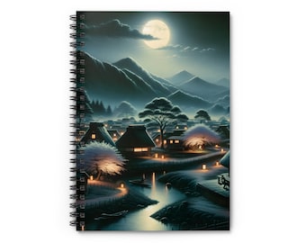 Ancient Japan Night Spiral Notebook, Japanese Themed Journal, Travel Diary, Gift for Writers