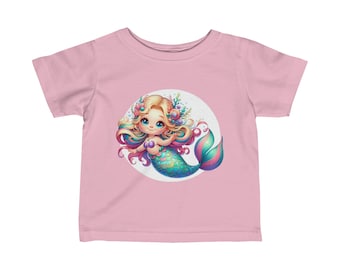 Camiseta de jersey fino para bebés sirena, camisa de playa para niños pequeños, camiseta para bebés del océano, camiseta linda de criaturas marinas, ropa de playa para bebés