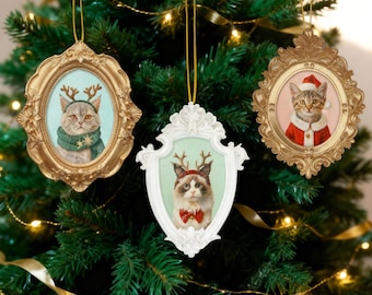 Personalized hand-painted pet portrait Christmas ornaments - with stand - custom dog and cat gifts, holiday tree decorations, Pet Memorial