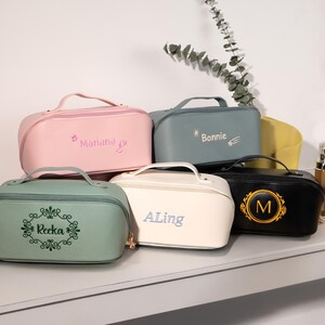 Bestickte Make-up Tasche, Leder Kosmetiktasche, Reisekosmetiktasche, Kosmetik Aufbewahrungsbox, Muttertagsgeschenke, Brautjungfer Geschenk, Geschenk für Mama