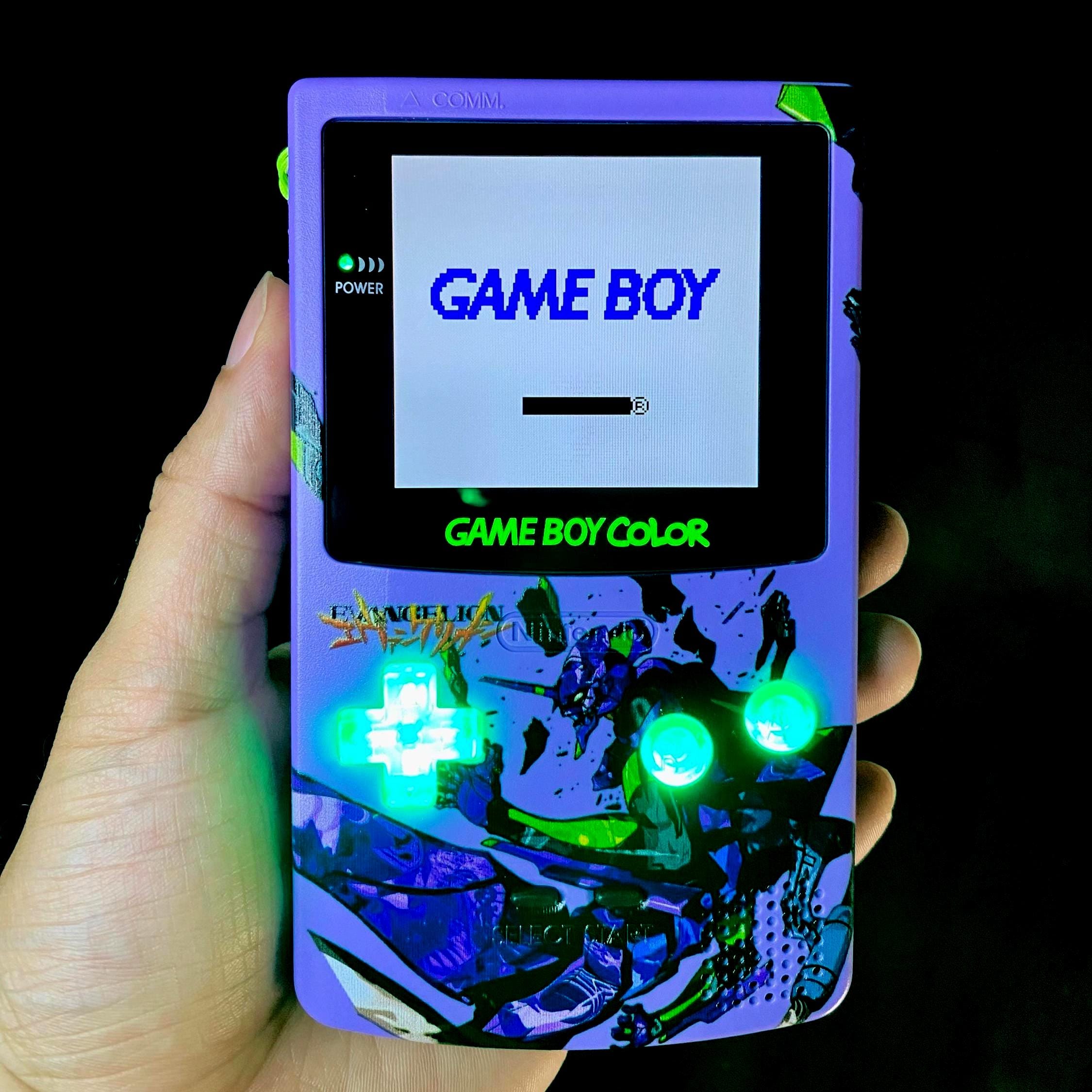 Gameboy Color Game Display Game Boy Color – IPS Display, Green Leds, Evangelion Theme + Box & 3D ...