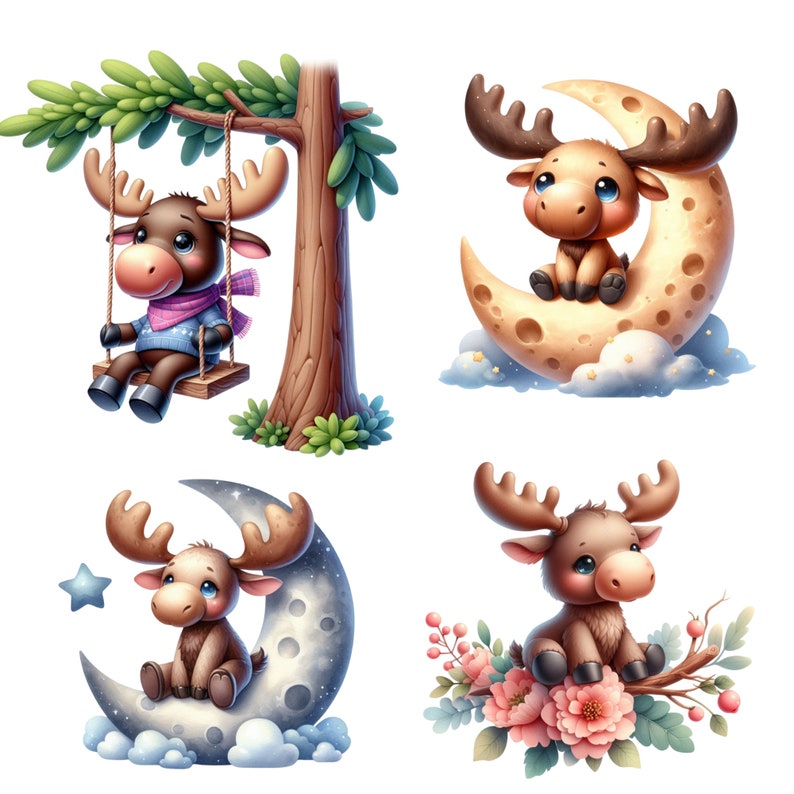Cute Baby Moose Clipart Instant Digital Download - Etsy