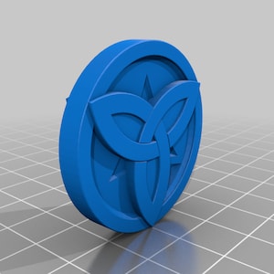 May include: A blue circular pendant with a three-leaf clover knot design and a star in the center.