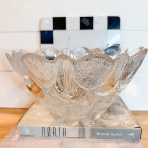 Vintage Scandinavian MCM Mid Century Lead Crystal Skruf of Sweden Large Solid Ice Textured Glass Centerpiece Bowl
