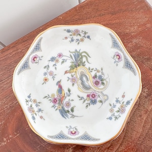 Vintage Fine Bone China Coalport Paradise Small Trinket Dish Tray Pin Dish Small  Flowers Gold Trim Bird of Paradise England With Box