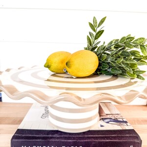 Coton Colors by Laura Johnson Signature White and Beige Stripe Ruffle Cake Stand