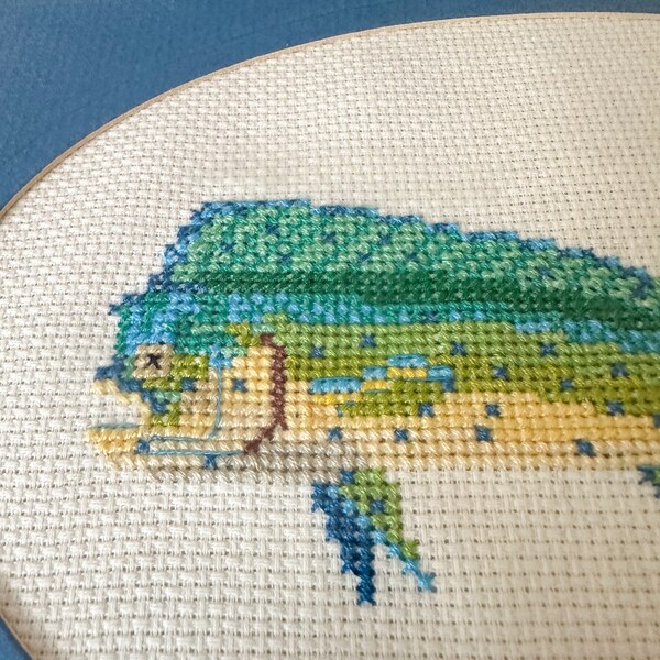 Framed and Matted Needlepoint Dolphin Fish