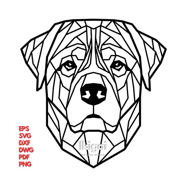 Rottweiler - geometrisch honden ontwerp - eps, svg, dxf, dwg, png, pdf - laser snij / graveer ontwerp, polygon ontwerp